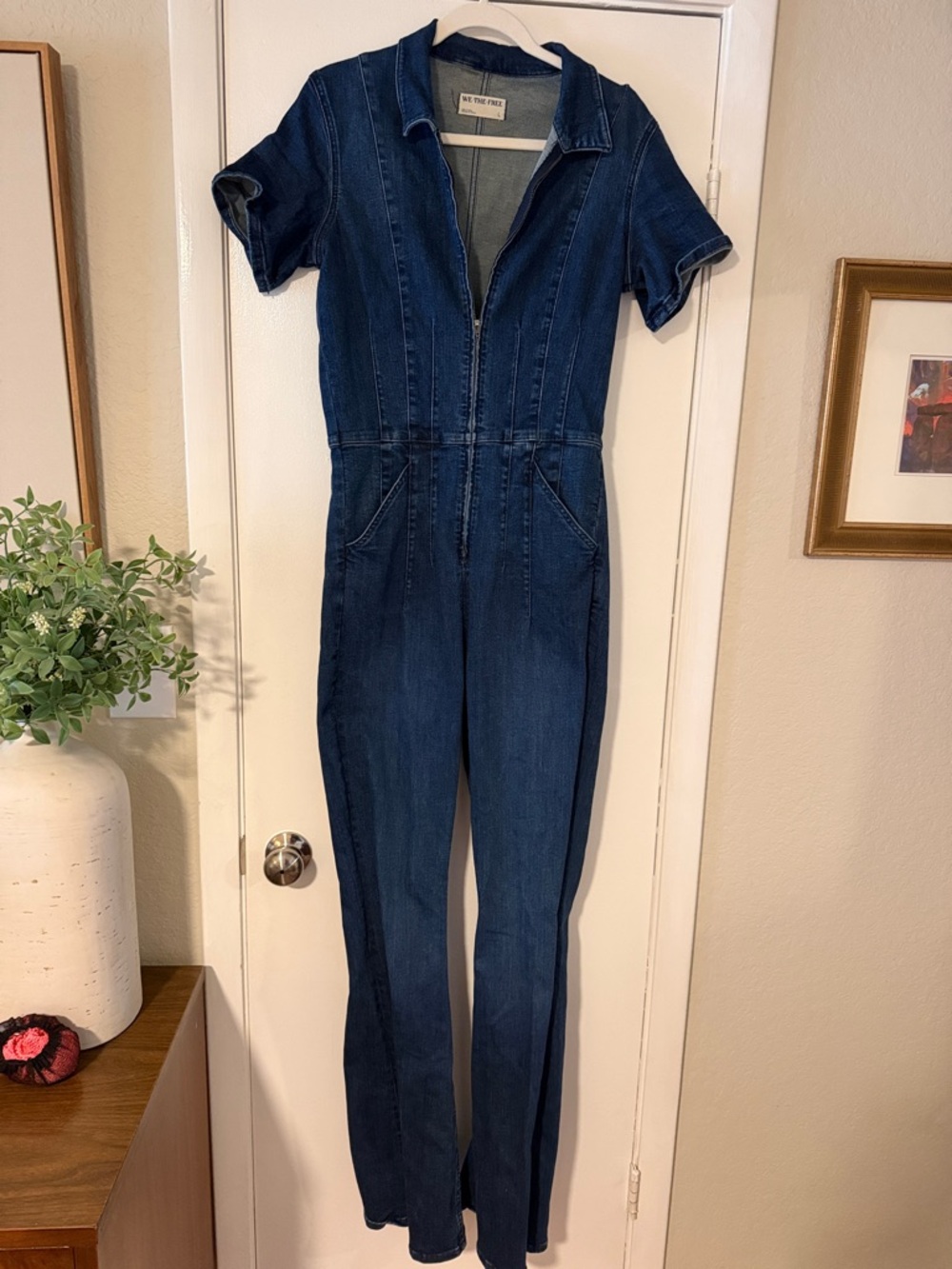 We The Free Blue Denim Jumpsuit Label Detail
